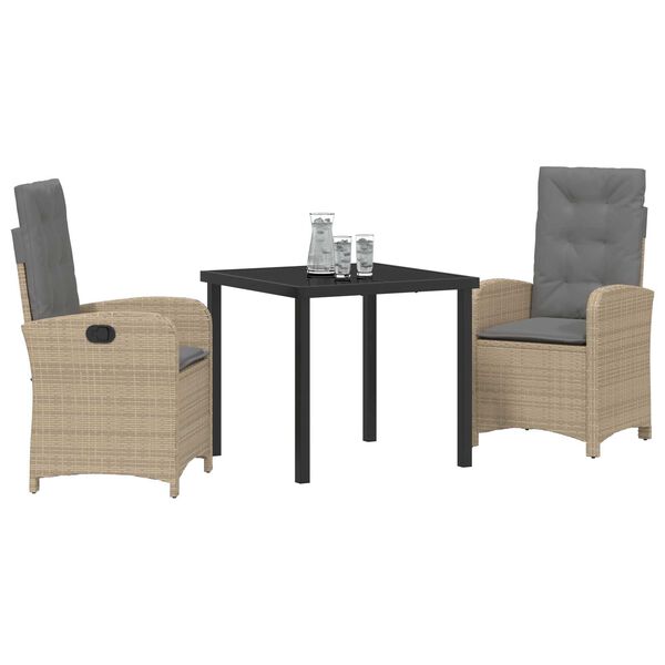 vidaXL Conjunto de Comedor de Jard&iacute;n 3 pcs Beige rat&aacute;n sint&eacute;tico