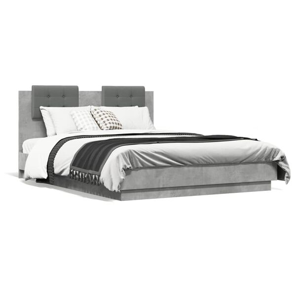 vidaXL Cama con cabecero madera de ingenier&iacute;a gris hormig&oacute;n 120x190 cm