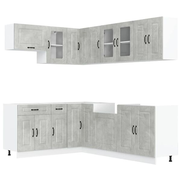 vidaXL Mueble cocina Kalmar gris hormig&oacute;n 11 pzas madera contrachapada