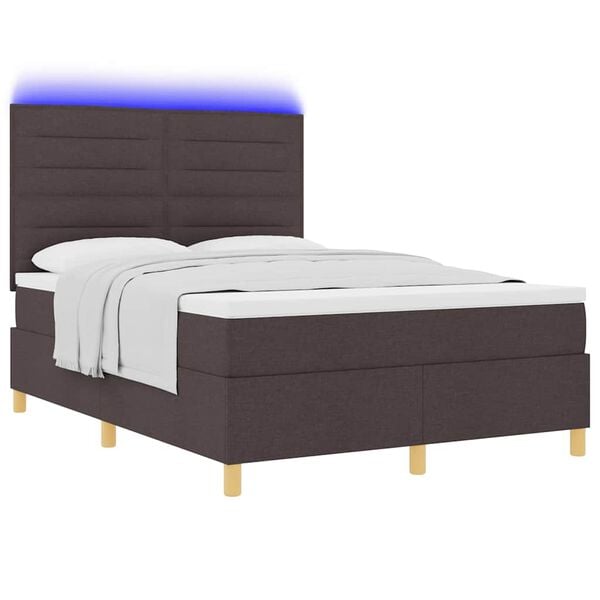vidaXL Cama Box Spring LED con colch&oacute;n Marr&oacute;n Oscuro 160 x 200 cm tela