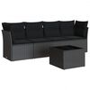 vidaXL Set de muebles de jard&iacute;n 5 pzas y cojines rat&aacute;n sint&eacute;tico negro