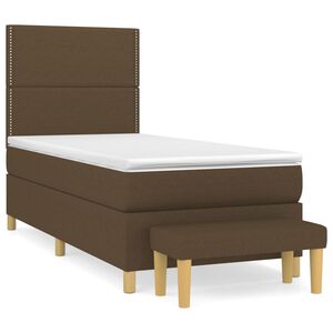 vidaXL Cama box spring con colch&oacute;n tela marr&oacute;n oscuro 90x200 cm