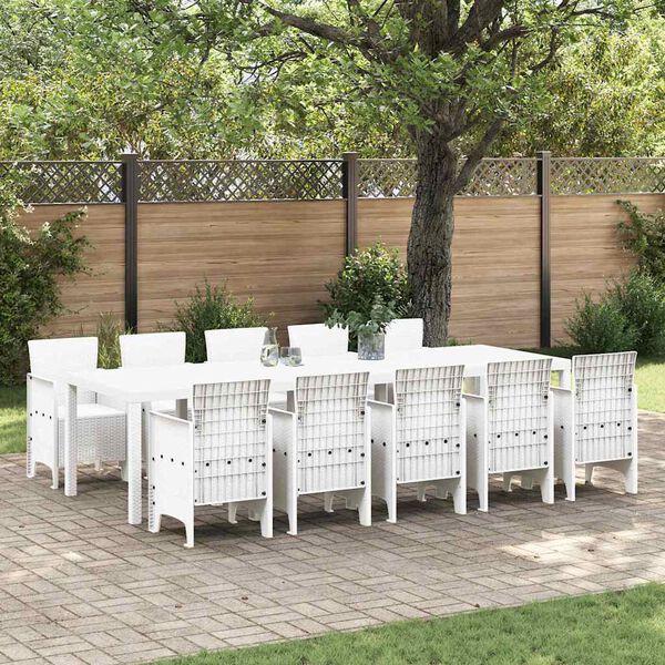 vidaXL Conjunto de Comedor de Jardín 11 pcs Blanco Ratán y acero
