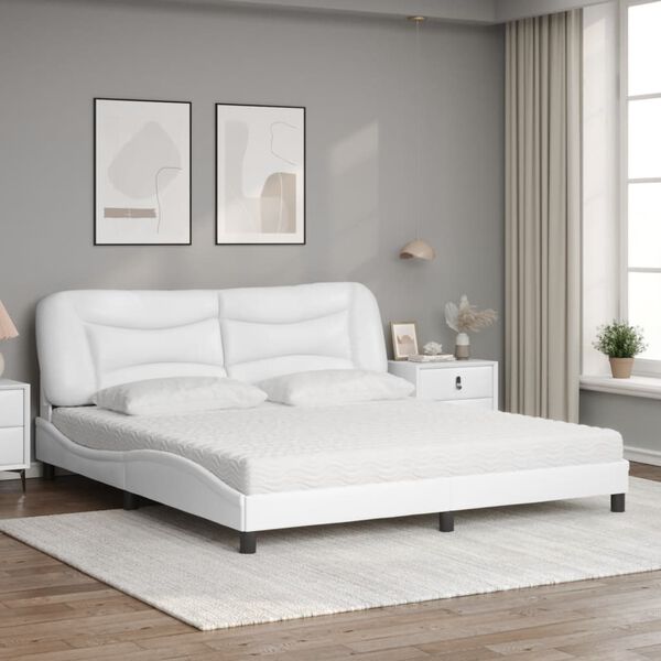 vidaXL Cama con colch&oacute;n Hvar cuero sint&eacute;tico blanco 180x200 cm