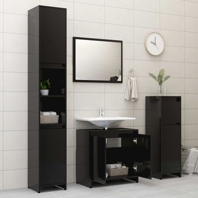 vidaXL Set de muebles de baño 3 pzas madera de ingeniería negro brillo