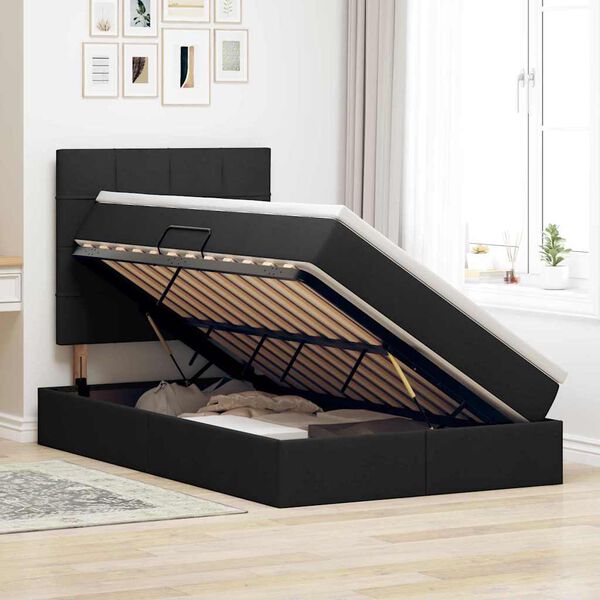 vidaXL Cama con almacenamiento Negro 120 x 190 cm Cuero sintético