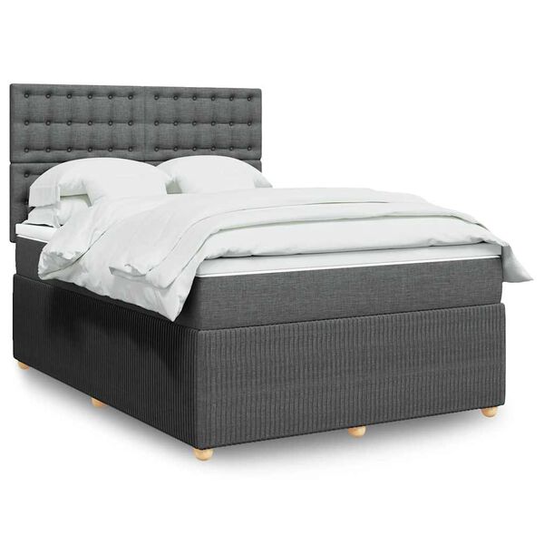 vidaXL Cama box spring con colch&oacute;n tela gris oscuro 140x190 cm