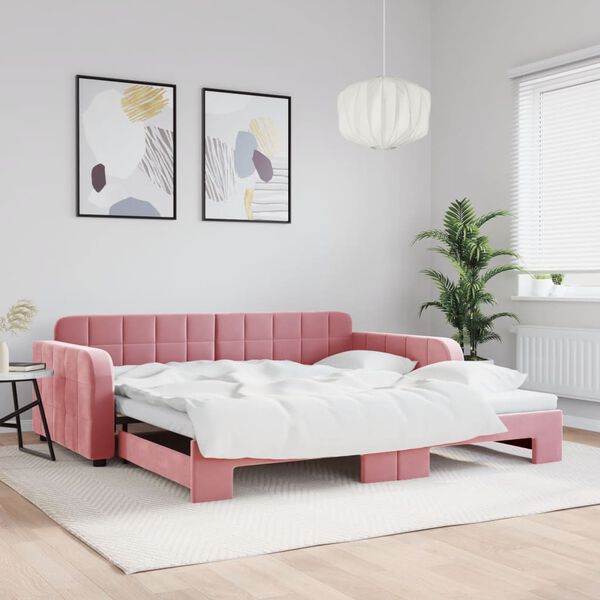 vidaXL Sof&aacute; cama nido terciopelo rosa 100x200 cm