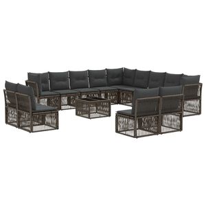 vidaXL Conjunto de sof&aacute;s de jard&iacute;n 14 uds. Gris rat&aacute;n sint&eacute;tico