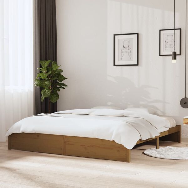 vidaXL Estructura cama sin colch&oacute;n madera maciza marr&oacute;n miel 200x200cm