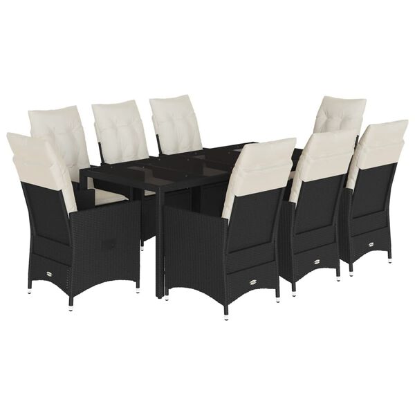 vidaXL Set de comedor de jard&iacute;n 9 pzas y cojines rat&aacute;n sint&eacute;tico negro