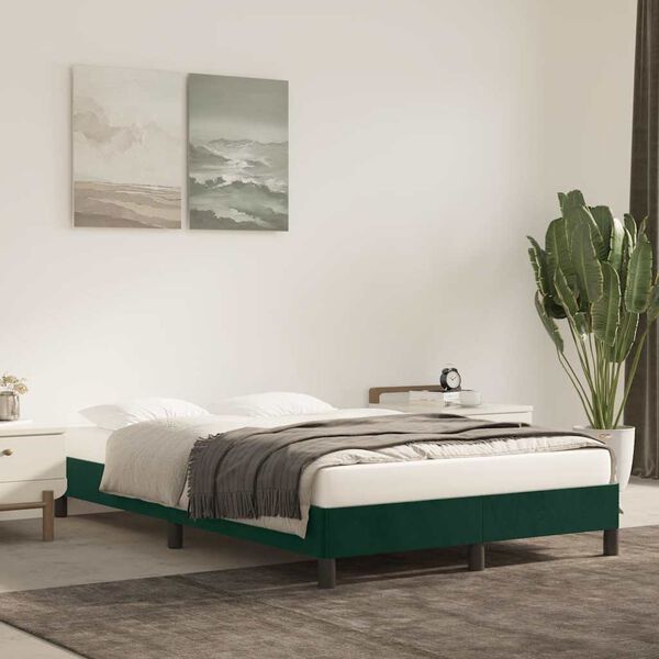 vidaXL Estructura cama sin colch&oacute;n terciopelo verde oscuro 120x190cm