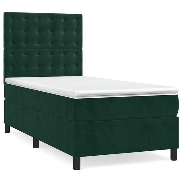 vidaXL Cama box spring con colch&oacute;n terciopelo verde oscuro 100x200 cm