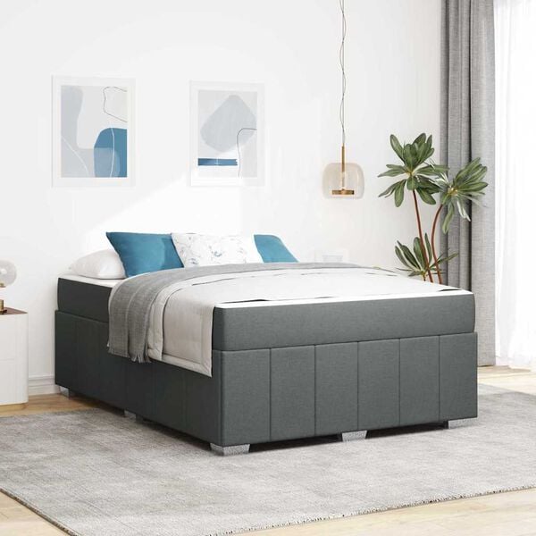 vidaXL Estructura de cama con colch&oacute;n Gris oscuro 140 x 200 cm tela