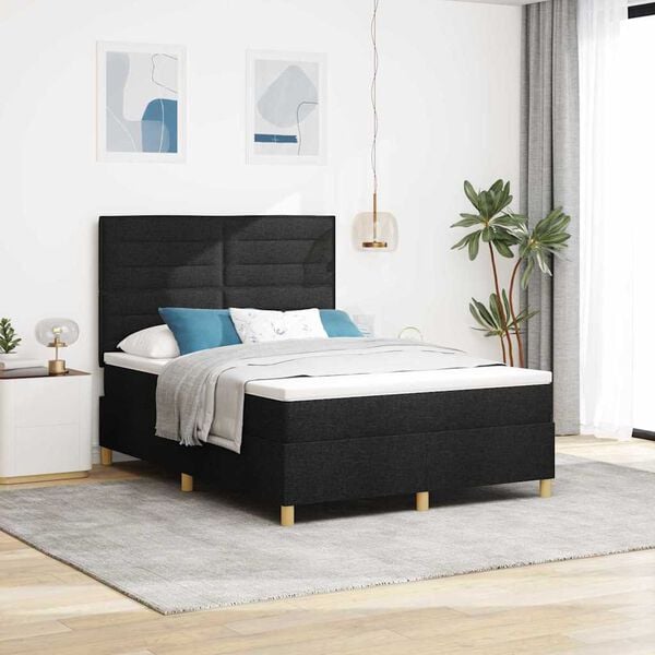 vidaXL Cama Box Spring LED con colch&oacute;n Negro 140 x 190 cm tela