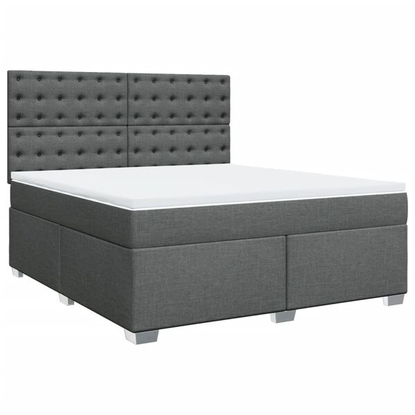 vidaXL Cama box spring con colch&oacute;n tela gris oscuro 180x200 cm