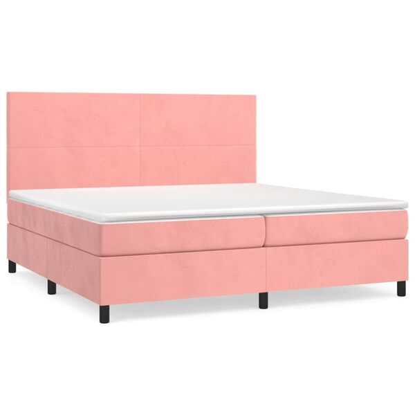 vidaXL Cama box spring con colch&oacute;n terciopelo rosa 200x200 cm