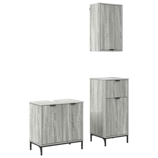 vidaXL Juego de muebles de ba&ntilde;o 3 pcs Gris sonoma Madera contrachapada
