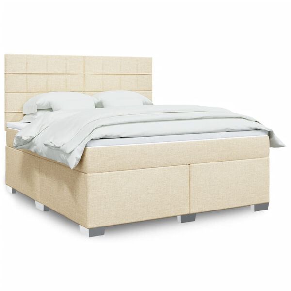 vidaXL Cama box spring con colch&oacute;n tela color crema 180x200 cm
