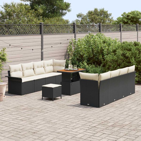 vidaXL Conjunto de sof&aacute; de jard&iacute;n con coj&iacute;n 11 pcs Negro y crema