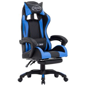 vidaXL Silla gaming con reposapi&eacute;s cuero sint&eacute;tico azul y negro