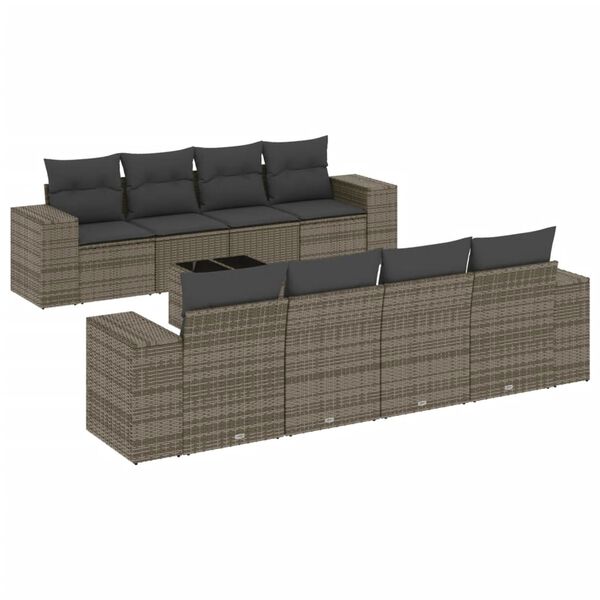 vidaXL Set de muebles de jard&iacute;n 9 pzas y cojines rat&aacute;n sint&eacute;tico gris