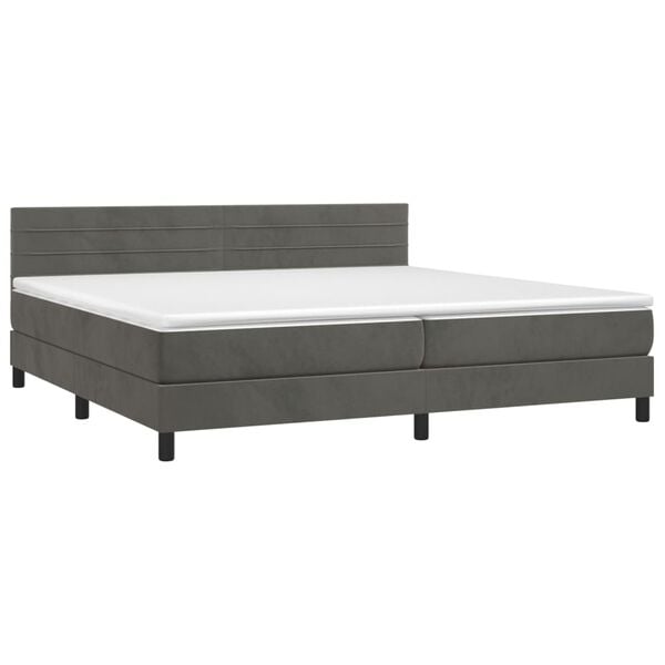vidaXL Cama box spring colch&oacute;n y LED terciopelo gris oscuro 200x200 cm