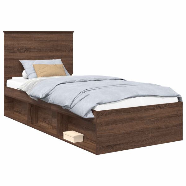 vidaXL Estructura de cama con cabecera Roble Marr&oacute;n 90 x 200 cm