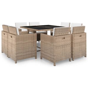 vidaXL Set comedor de jardín 9 piezas y cojines ratán sintético beige