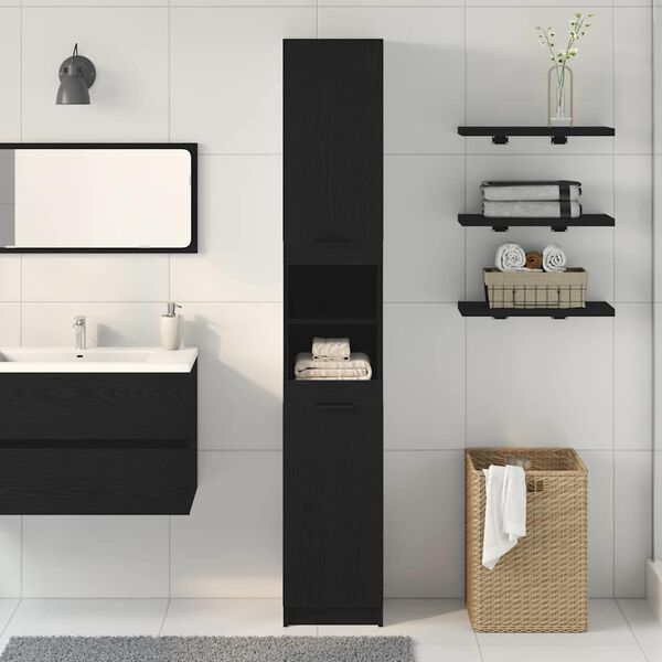 vidaXL Mueble de Cuarto de Ba&ntilde;o Roble negro 32 x 34 x 188,5 cm