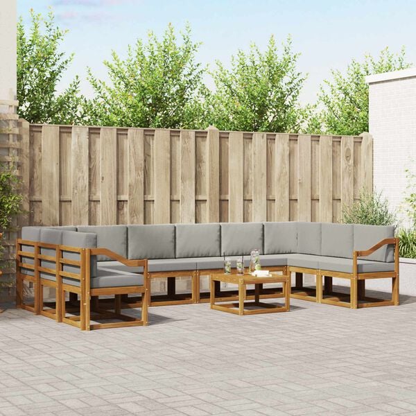 vidaXL Conjunto de sof&aacute;s de exterior 11 pcs Gris Natural y Claro