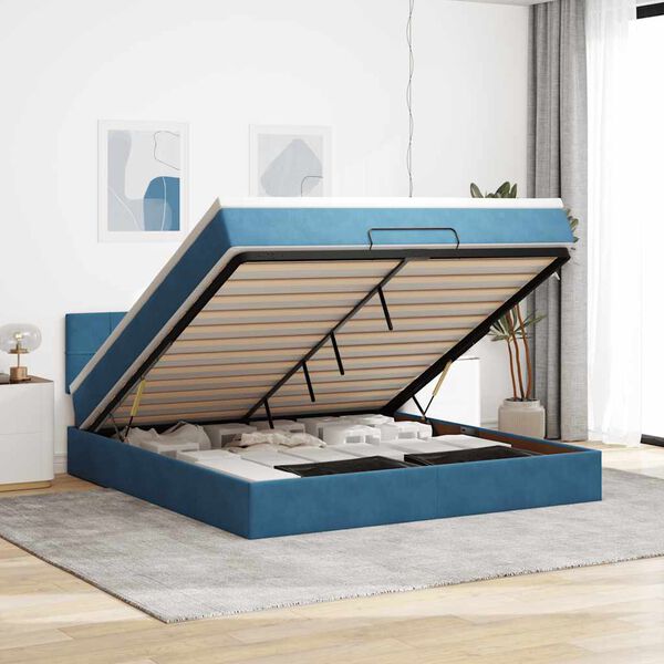 vidaXL Estructura de cama otomana colchón azul oscuro 180x200 cm