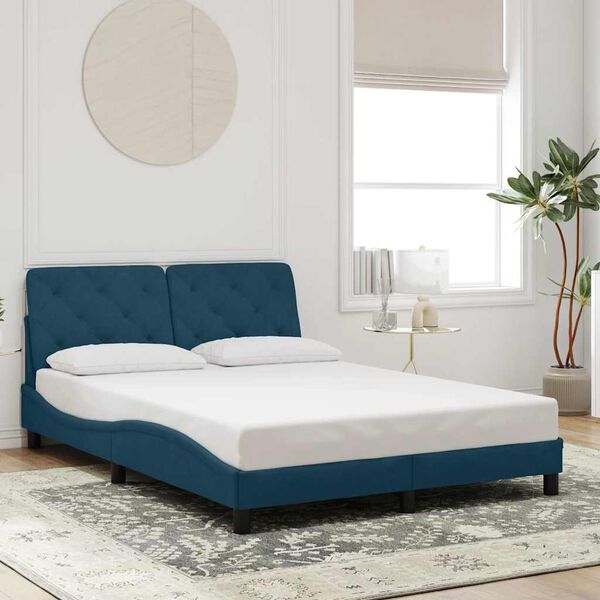 vidaXL Estructura de cama con LED sin colch&oacute;n terciopelo azul 140x200 cm