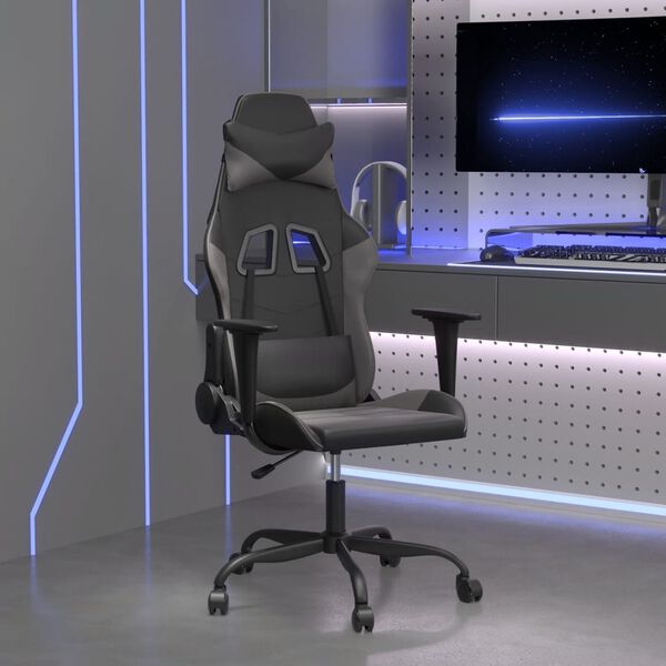 vidaXL Silla gaming de masaje cuero sint&eacute;tico negro y gris
