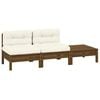 vidaXL Muebles de jard&iacute;n 3 piezas madera maciza pino con cojines crema