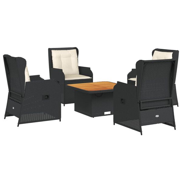 vidaXL Set de muebles de jard&iacute;n 5 pzas y cojines rat&aacute;n sint&eacute;tico negro