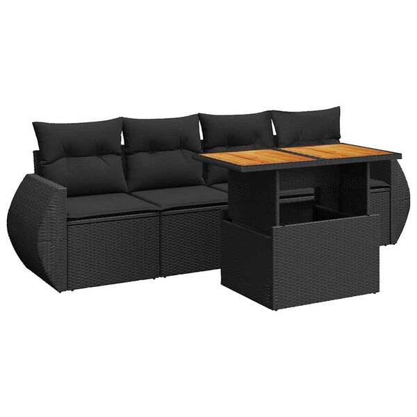 vidaXL Set de muebles de jard&iacute;n 5 pzas y cojines rat&aacute;n sint&eacute;tico negro