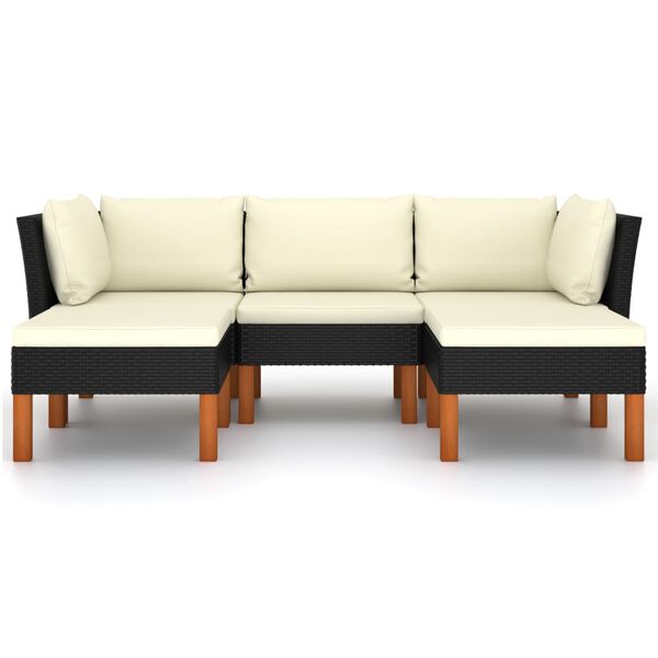 vidaXL Set de muebles de jard&iacute;n 5 pzas y cojines rat&aacute;n sint&eacute;tico negro