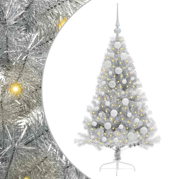 vidaXL &Aacute;rbol de Navidad Artificial Preiluminado Plateado 120 cm PET