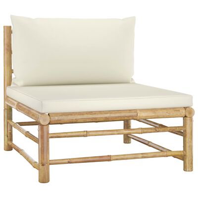 vidaXL Set de muebles de jardín 3 piezas bambú y cojines blanco crema