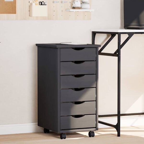 vidaXL Cajonera con ruedas MOSS madera maciza de pino gris