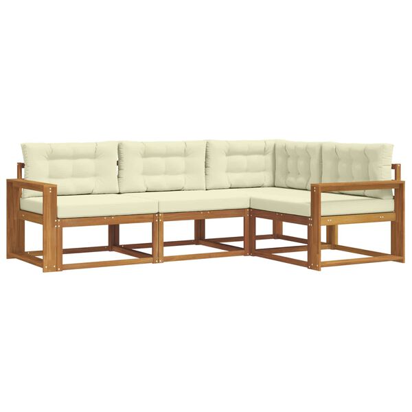 vidaXL Conjunto de sof&aacute;s de exterior con coj&iacute;n 4 pcs Natural y Crema