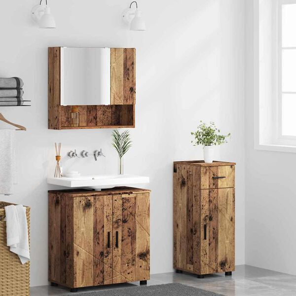 vidaXL Juego de muebles de ba&ntilde;o con caj&oacute;n 3 pcs Madera Vieja