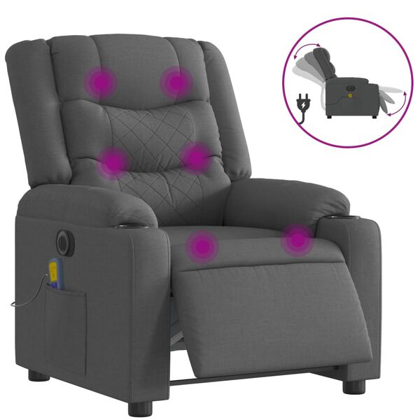 vidaXL Sill&oacute;n reclinable de masaje el&eacute;ctrico tela gris oscuro