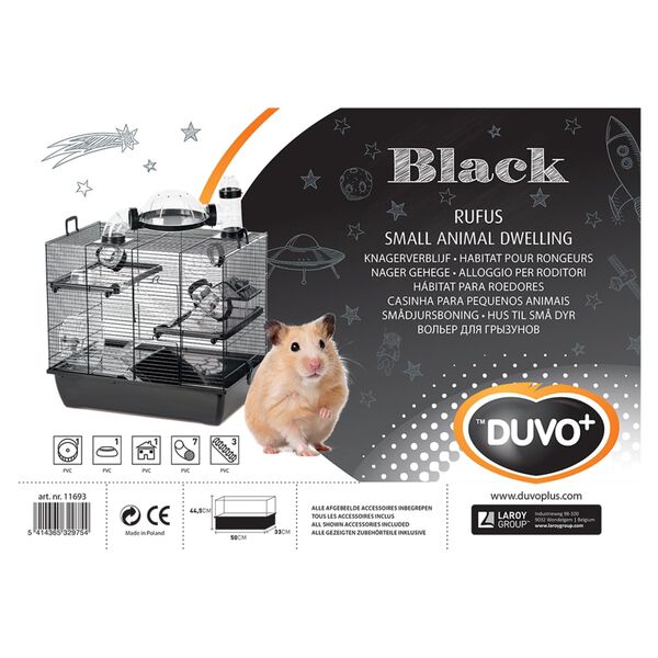 Duvoplus Jaula roedores con accesorios Black Rufus negro 50x33x44,5 cm
