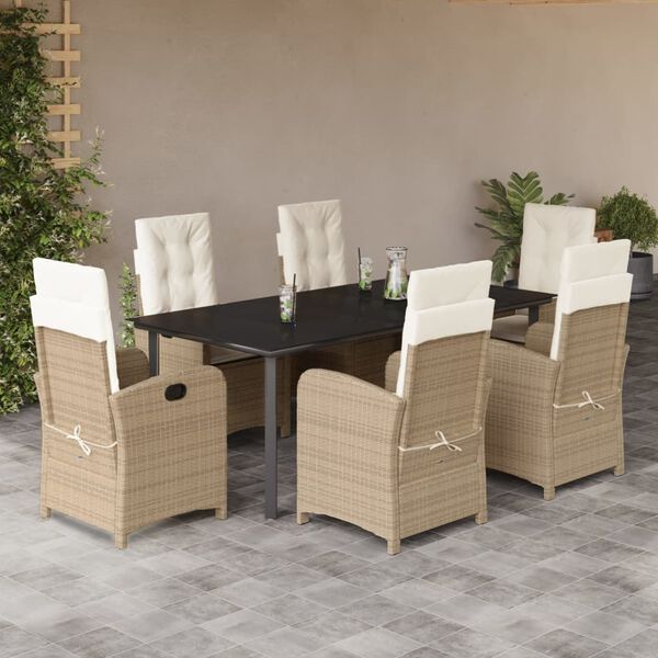 vidaXL Set comedor de jard&iacute;n 7 pzas con cojines rat&aacute;n sint&eacute;tico beige