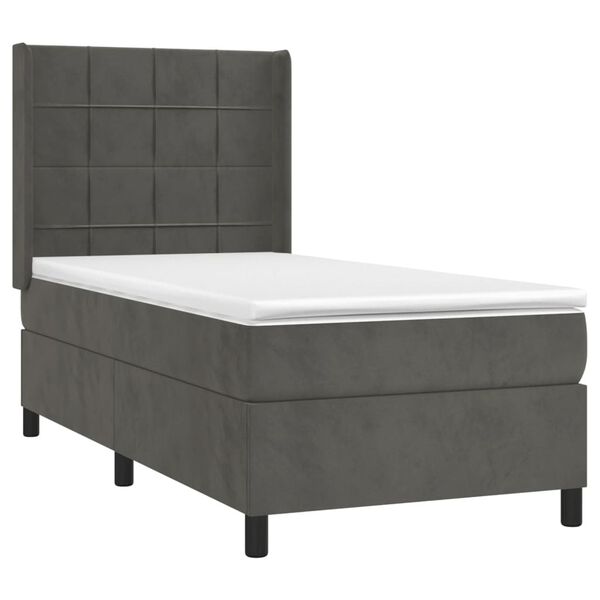 vidaXL Cama box spring con colch&oacute;n terciopelo gris oscuro 80x200 cm