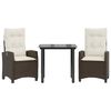 vidaXL Set comedor de jard&iacute;n 3 piezas y cojines rat&aacute;n sint&eacute;tico marr&oacute;n