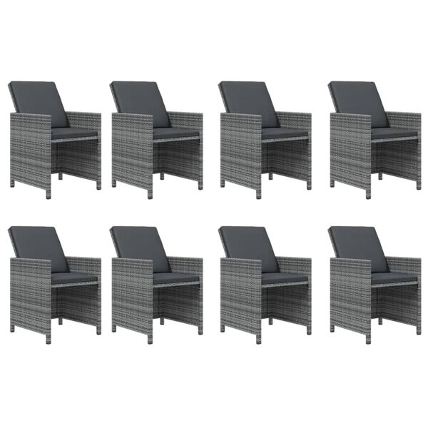 vidaXL Set comedor jardín 9 pzas y cojines ratán sintético gris