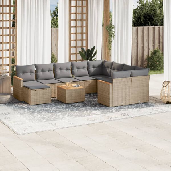 vidaXL Set de sof&aacute;s de jard&iacute;n 11pzas con cojines rat&aacute;n sint&eacute;tico beige